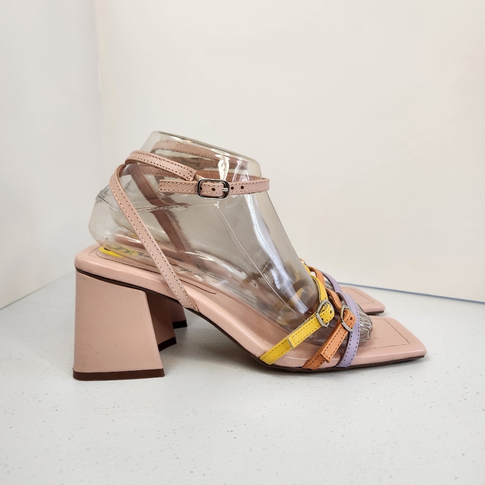 Free People Niki Strappy Heels Sandal Size 40 9.5 10 Pink Leather Block Heel New - Picture 6 of 13